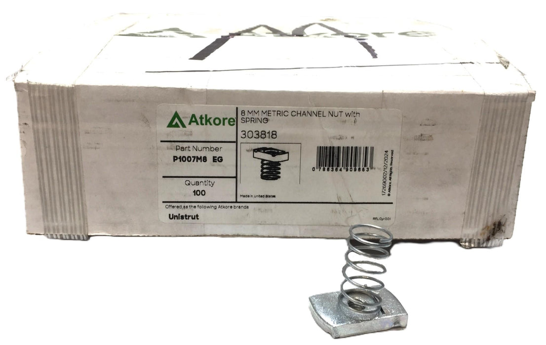 Atkore 8MM Metric Channel Nut with Spring Box (100pcs) P1007M8 EG (30318) NOS