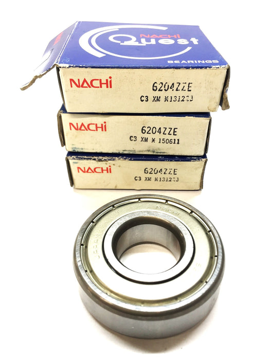 Nachi Quest Single Row Ball Bearing 6204ZEC3 (6204ZZE) [Lot of 3] NOS