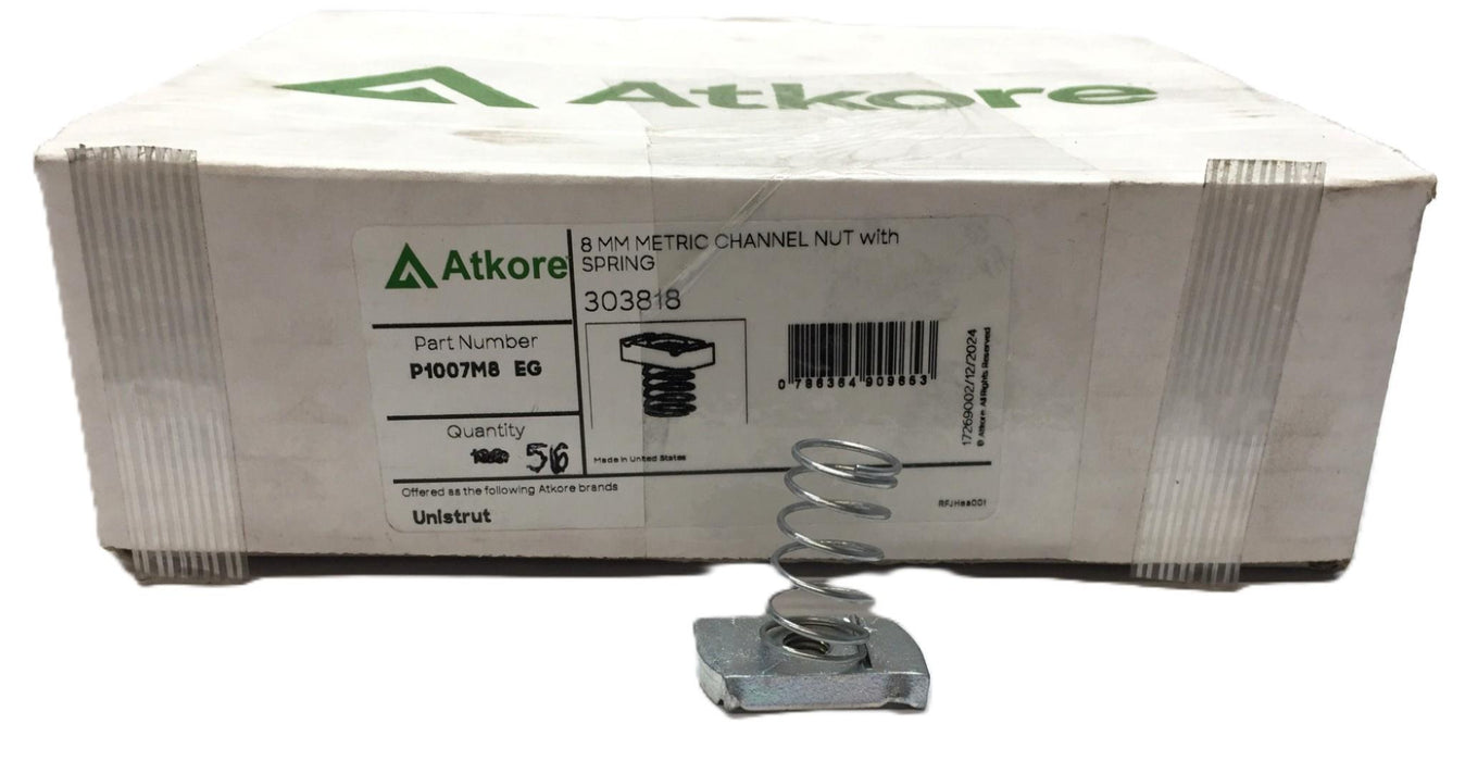 Atkore 8MM Metric Channel Nut with Spring Box (50pcs) P1007M8 EG (30318) NOS