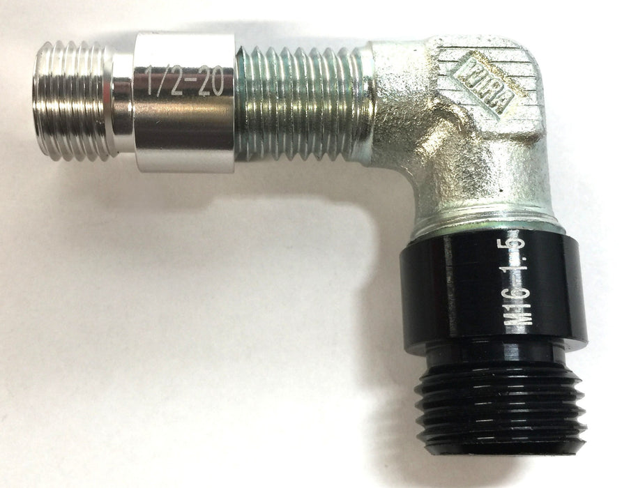 Wira Steel 90-Degree 1/2"-20 Male x M16-1.5 Male Threaded Elbow Fitting NOS