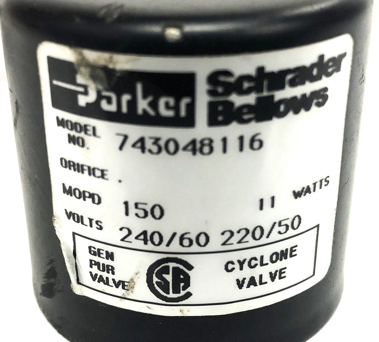 Parker Schrader Bellows 150MOPD 11W 240/60-220/50V Cyclone Valve 74304-8116 USED
