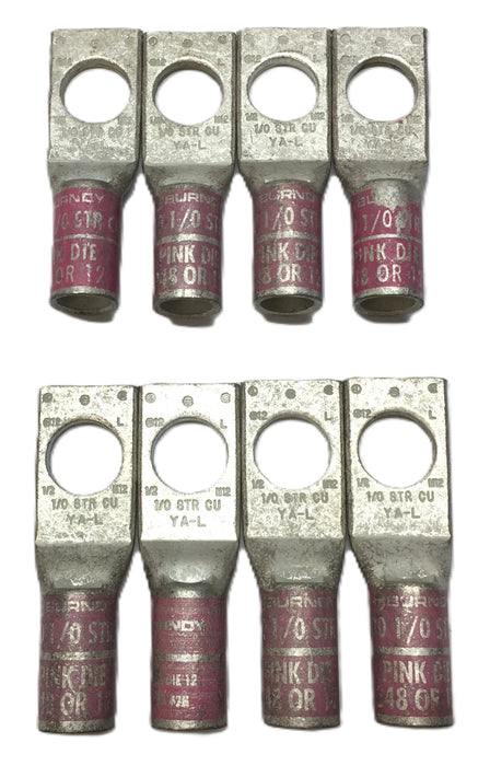 Burndy 1-Hole Straight Barrel Pink N100 1/0 STR CU Lug Connector [Lot of 8] NOS