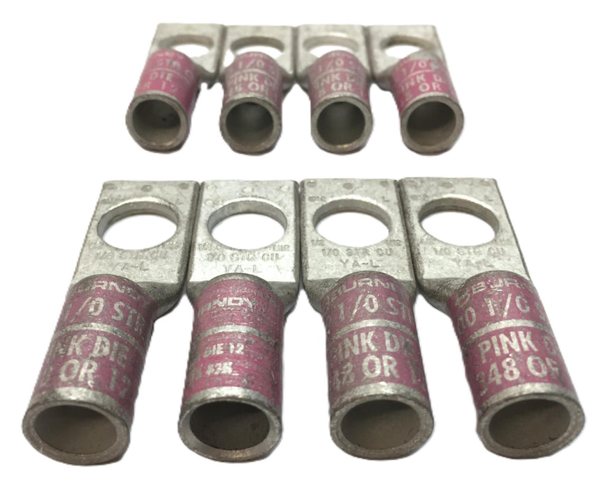 Burndy 1-Hole Straight Barrel Pink N100 1/0 STR CU Lug Connector [Lot of 8] NOS