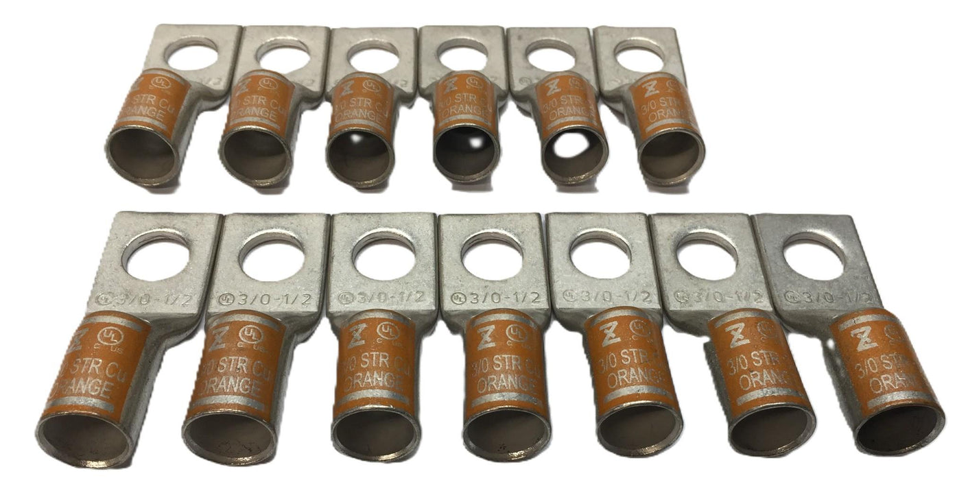 Ferrules Direct 3/0 AWG 1/2" 1-Hole Short Barrel Cable Lug SB3012 [Lot of 13]NOS