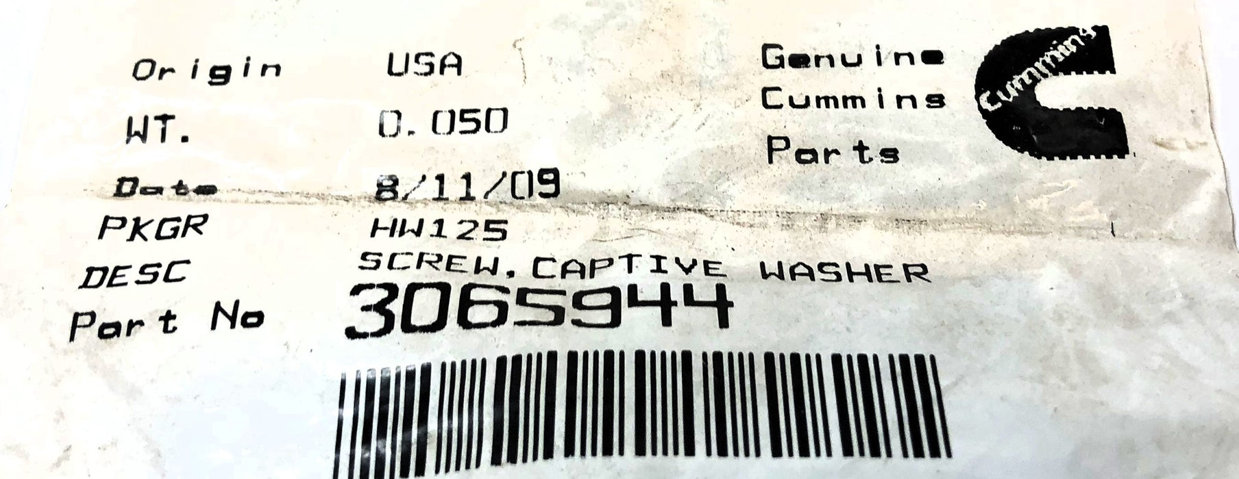 Cummins Captive Washer Screw 3065944 [Lot of 2] NOS