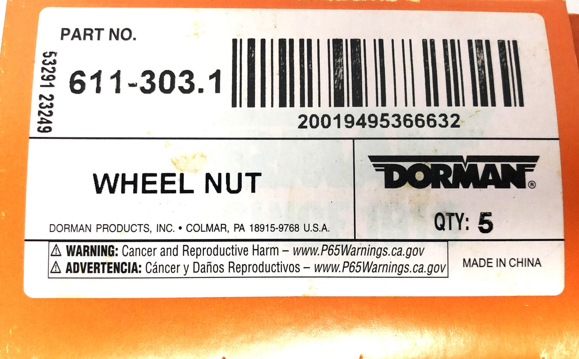 Dorman M12x1.5 No Cross Wheel Nut 611-303 [Lot of 5] NOS