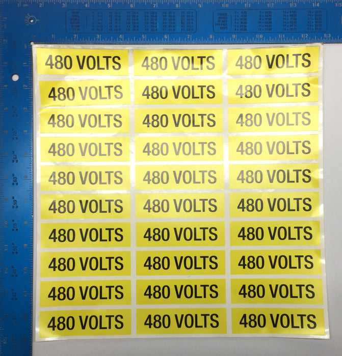Unbranded Black/Yellow 4" x 1" 480 Volts Sticker [1 Sheet/Lot of 30] NOS