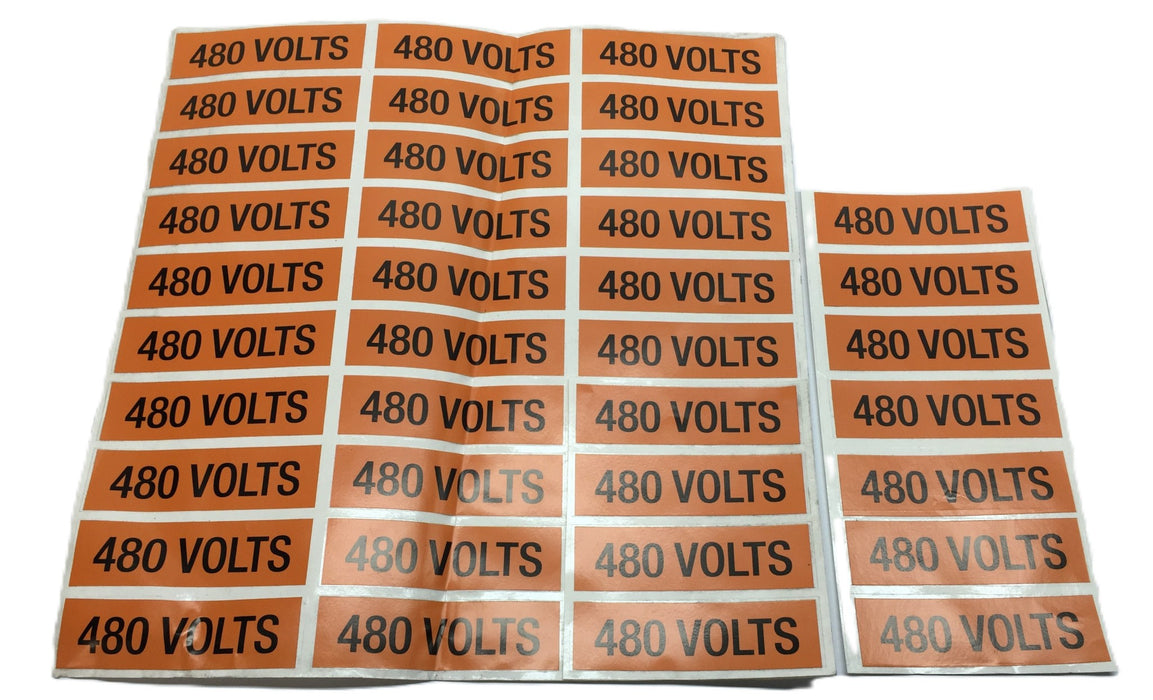 Unbranded Black/Orange 4" x 1" 480 Volts Sticker [Lot of 37] NOS