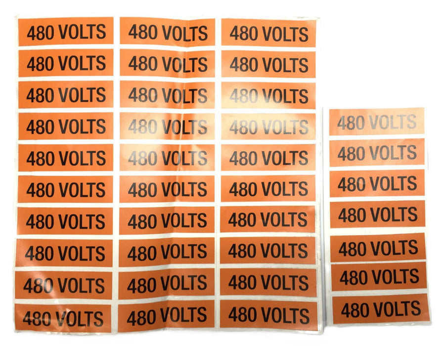 Unbranded Black/Orange 4" x 1" 480 Volts Sticker [Lot of 37] NOS