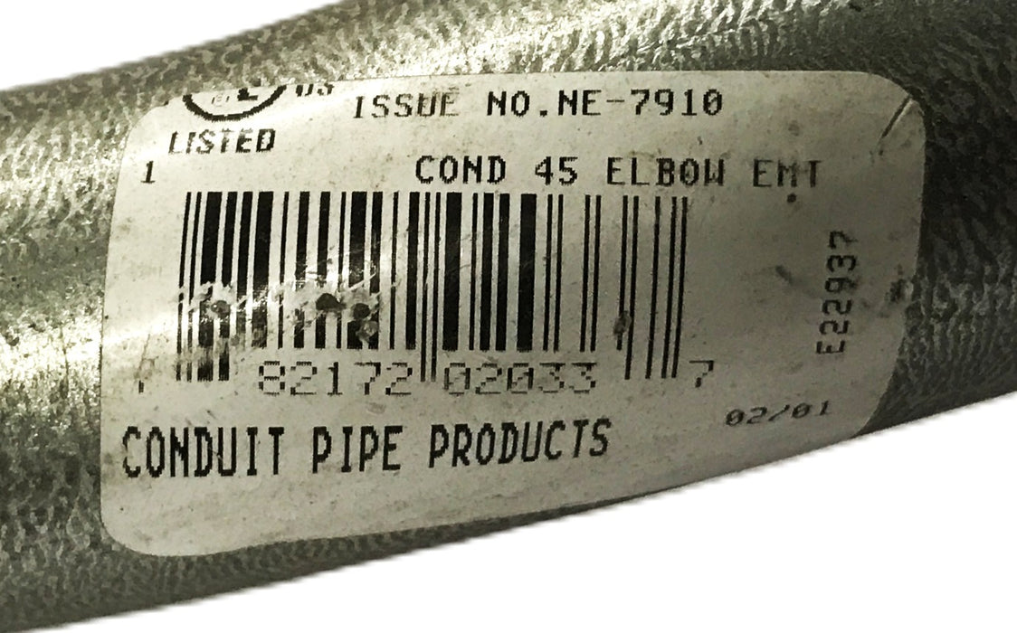 EMT Conduit Pipe Products 1-1/4 inch 45 degree Elbow NE7910 [Lot of 2] NOS