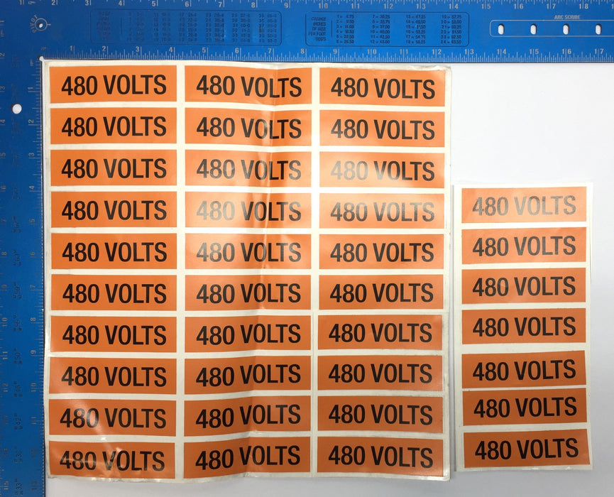 Unbranded Black/Orange 4" x 1" 480 Volts Sticker [Lot of 37] NOS