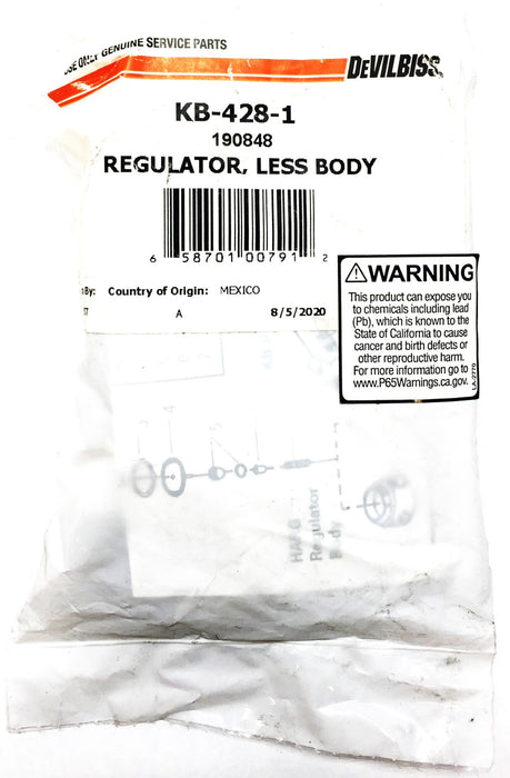 Devilbiss Regulator Service Kit, Less Body KB-428-1 NOS