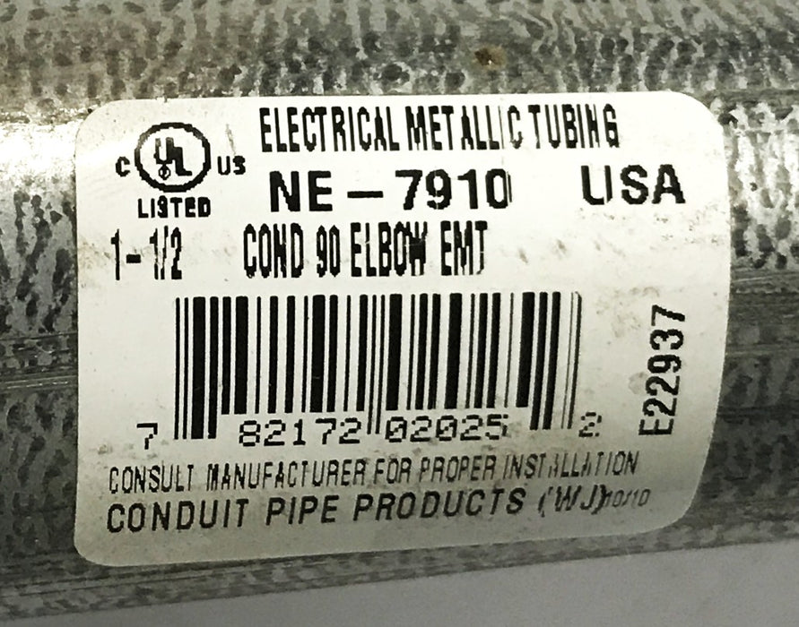 EMT Conduit Pipe Products 1-1/2 inch 90 degree Elbow NE7910 NOS