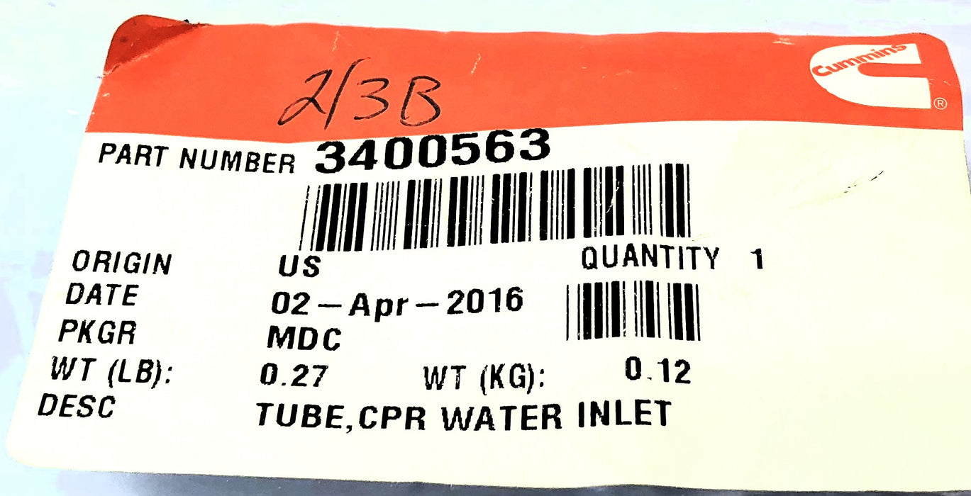 Cummins Copper Water Inlet Tube 3400563 NOS