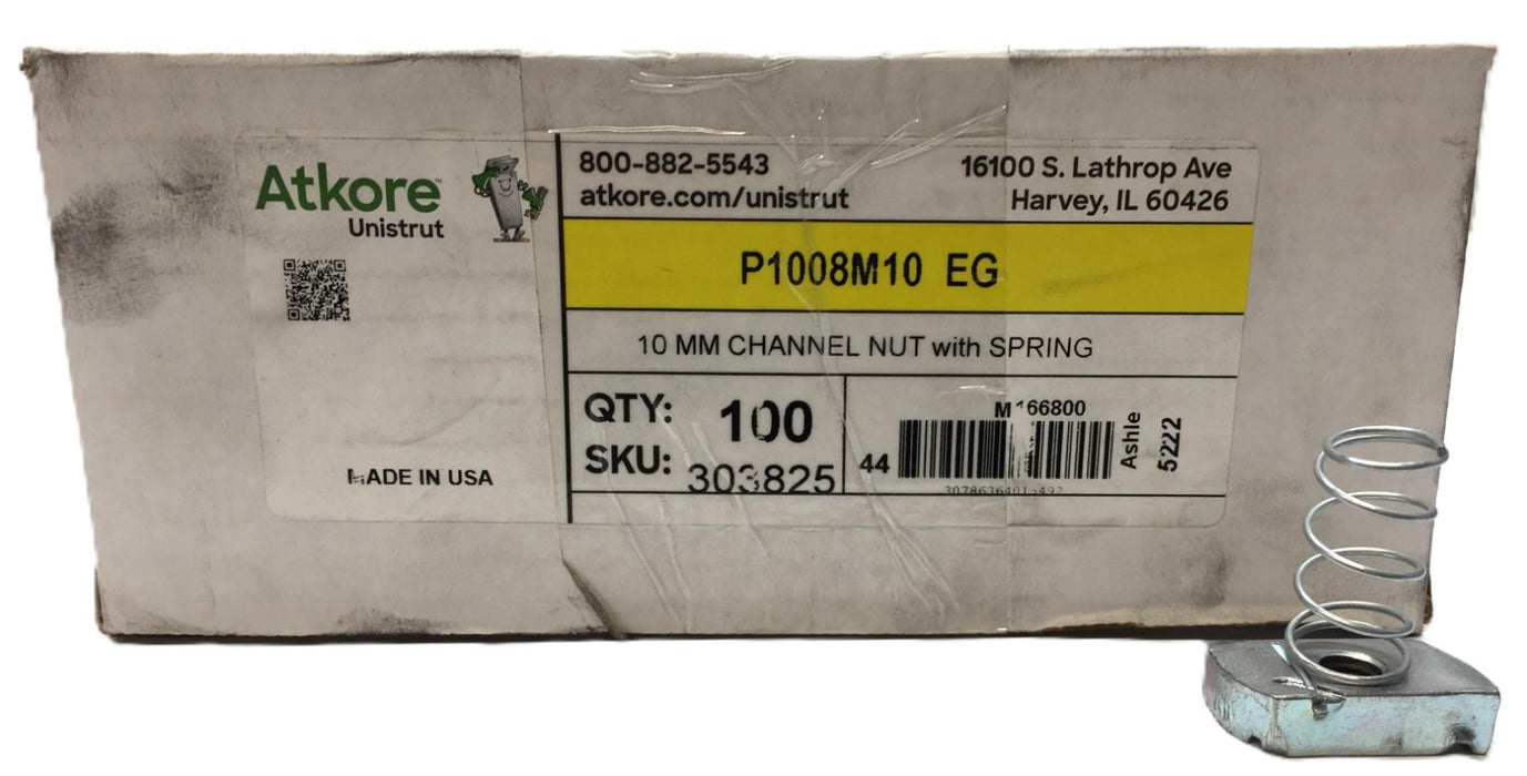 Atkore 10mm Channel Nut with Spring Box (100pcs) P1008M10 NOS