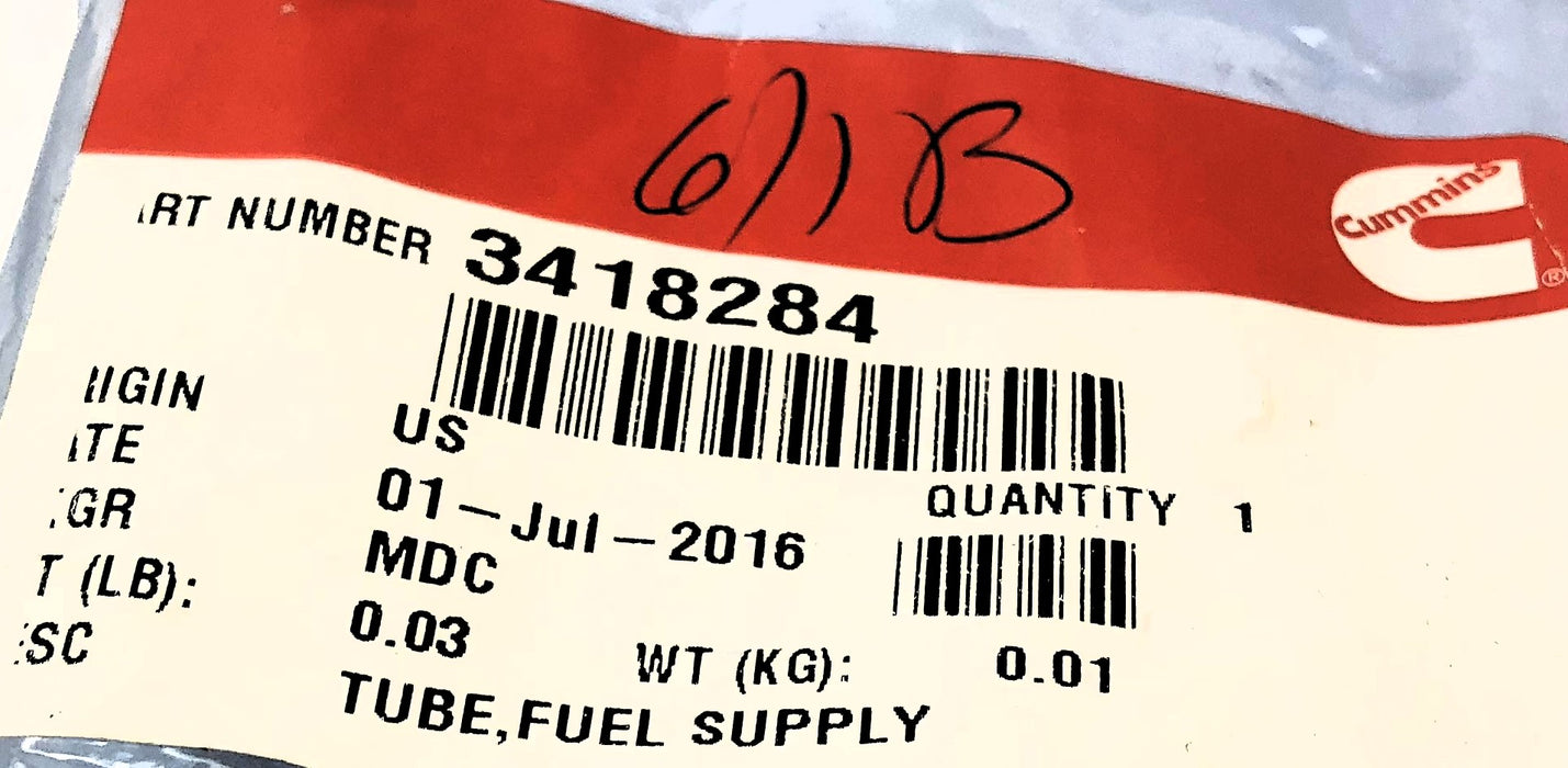 Cummins Fuel Supply Tube 3418284 NOS