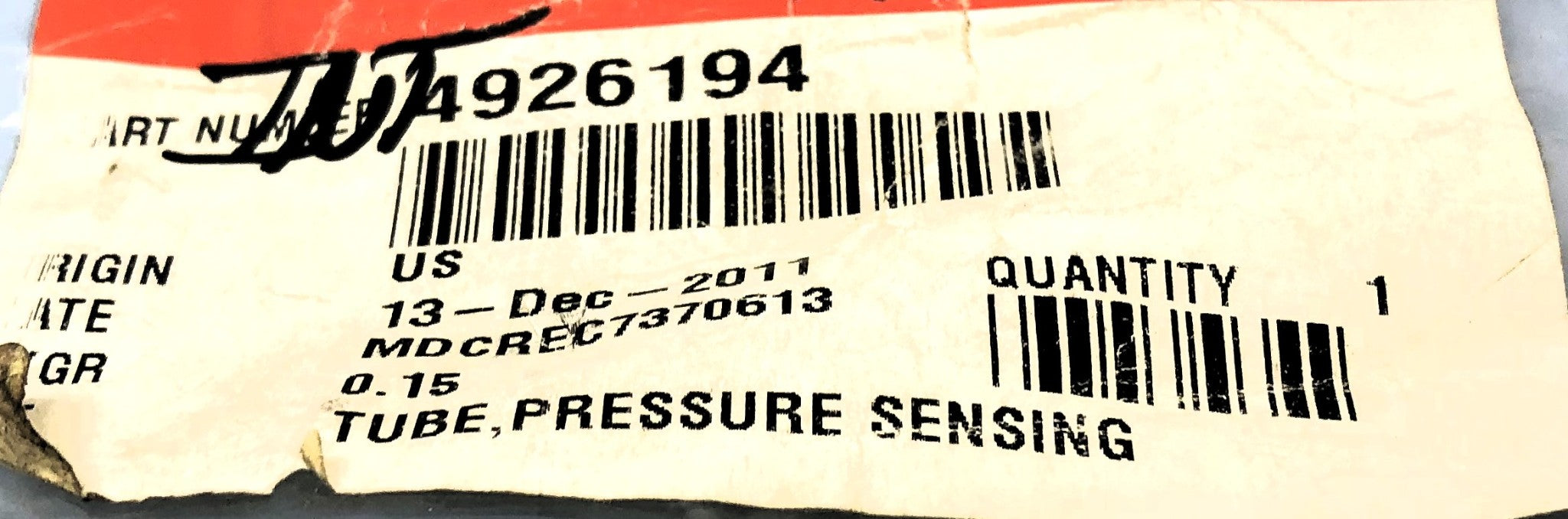 Cummins Pressure Sensing Tube 4926194 NOS