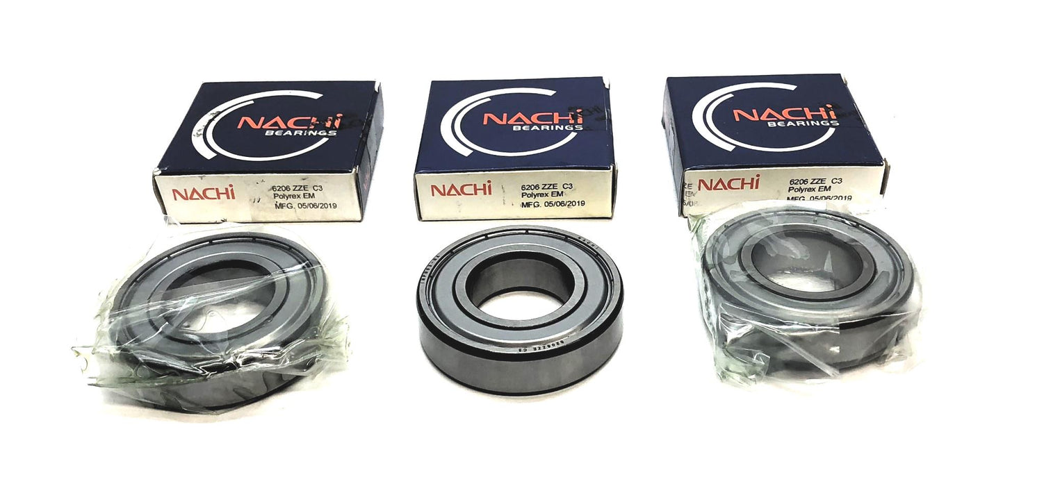 Nachi Metal Shielded Ball Bearing 6206ZZEC3 [Lot of 3] NOS