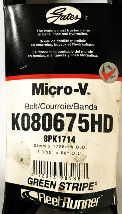 Gates FleetRunner Micro-V Serpentine Belt K080675HD NOS