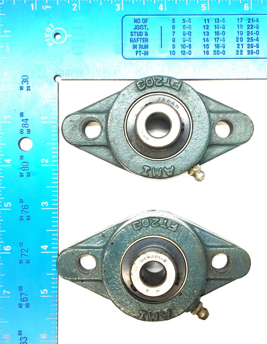 AMI 2-Bolt Pillow Block Bearing w/Zerk Fitting FT203 (UCW201-8) [Lot of 2] USED