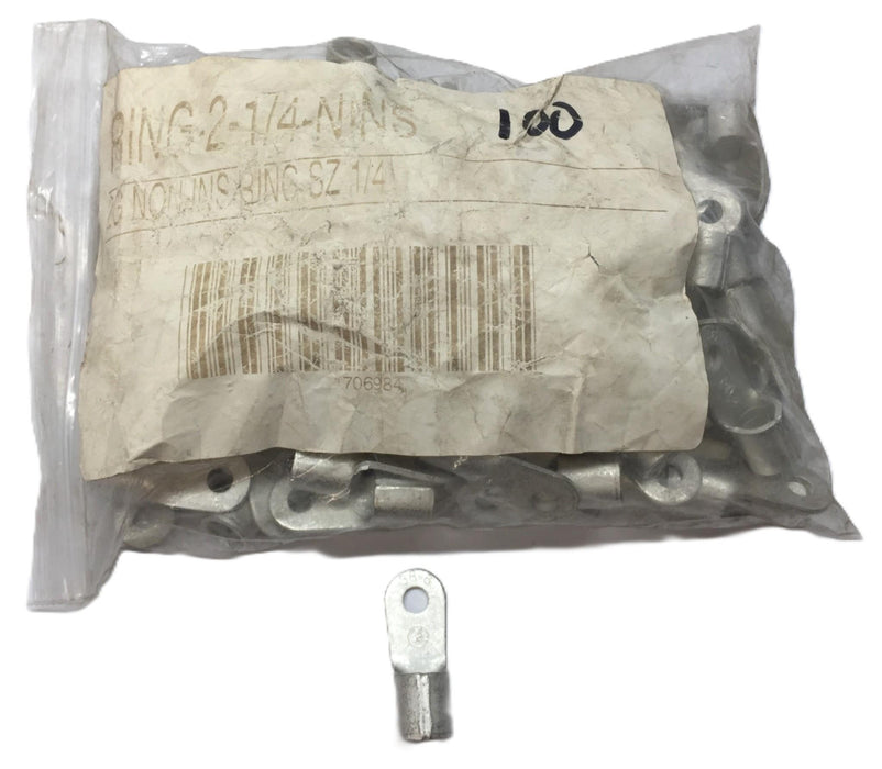 Unbranded 2G Non-Insulated 1/4" Connector [Lot of 100] RING-2-1/4-NINS(38-6) NOS