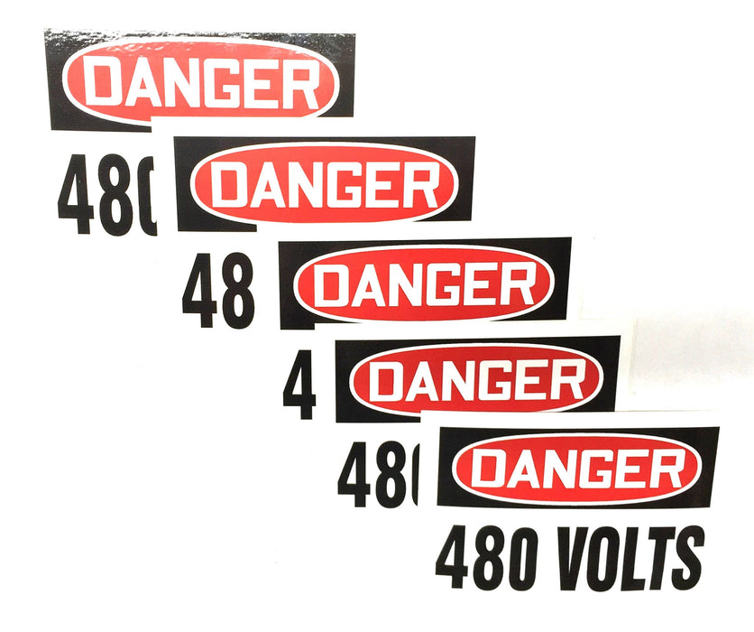 Unbranded 3-1/2" x 5" Vinyl 'DANGER 480 VOLTS' Sticker Pack (5pcs) NOS
