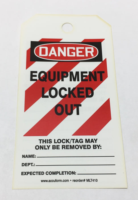 Accuform "Danger Equipment Locked Out" 6"x 3" Lockout Tag Pack MLT410 (25pcs)NOS