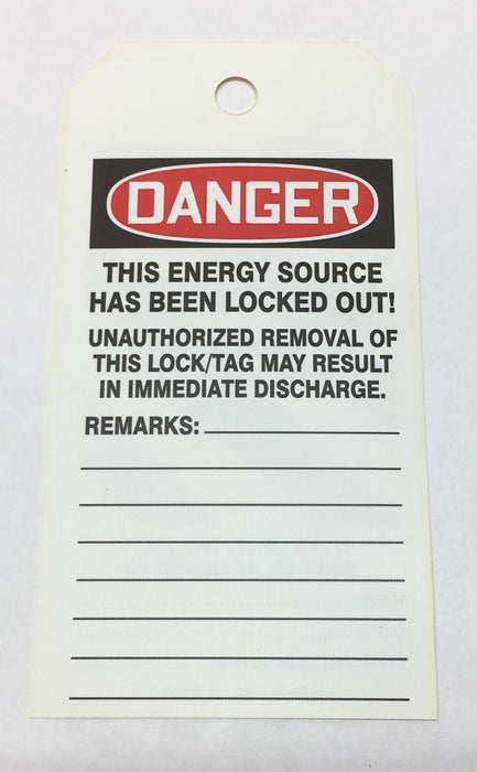 Accuform "Danger Equipment Locked Out" 6"x 3" Lockout Tag Pack MLT410 (25pcs)NOS