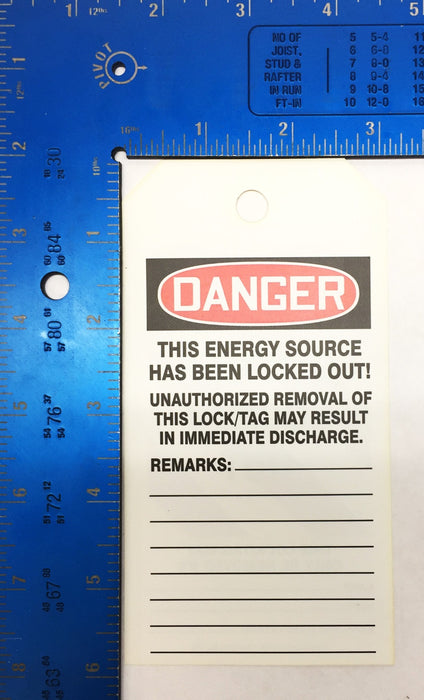 Accuform "Danger Equipment Locked Out" 6"x 3" Lockout Tag Pack MLT410 (25pcs)NOS
