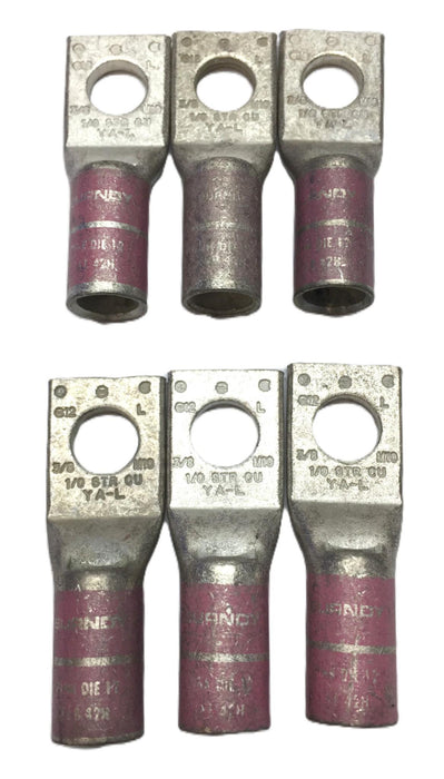 Burndy 1-Hole Straight 3/8" Pink DIE 12 1/0 STR CU Connector M10 [Lot of 6] NOS