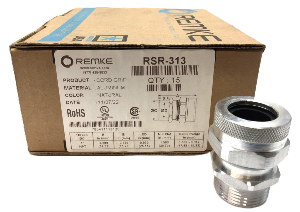 Remke 1" Natural Aluminum Cord Grip Case RSR-313 (15pcs) NOS