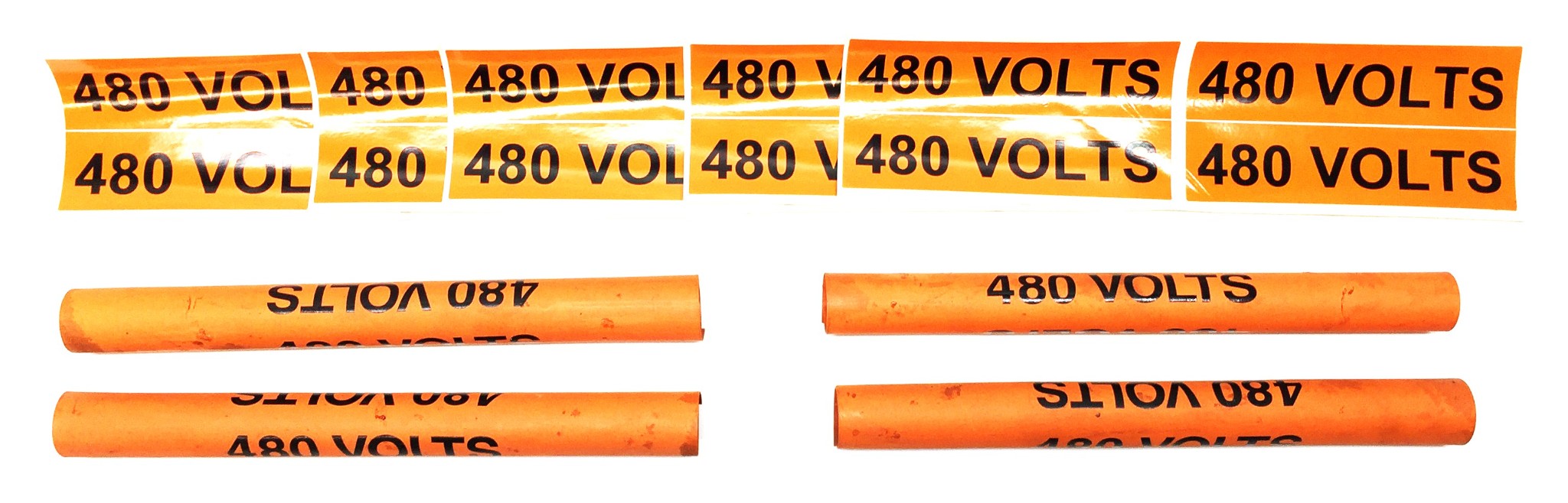 Seton 8-1/4" "480 VOLTS" PVC Snap-On Marker(4pcs)w/1"x4-1/2" Decal Set (5pcs)NOS