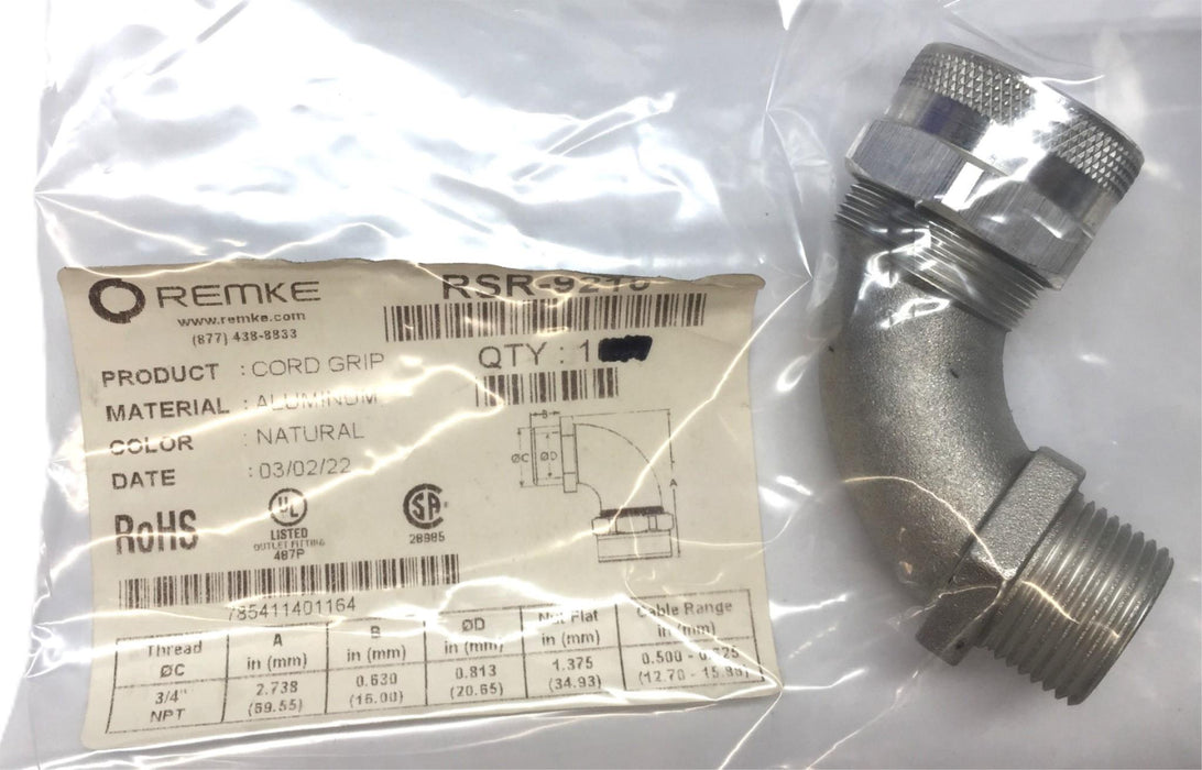 Remke 3/4"NPT Natural Aluminum Cord Grip RSR-9210 NOS