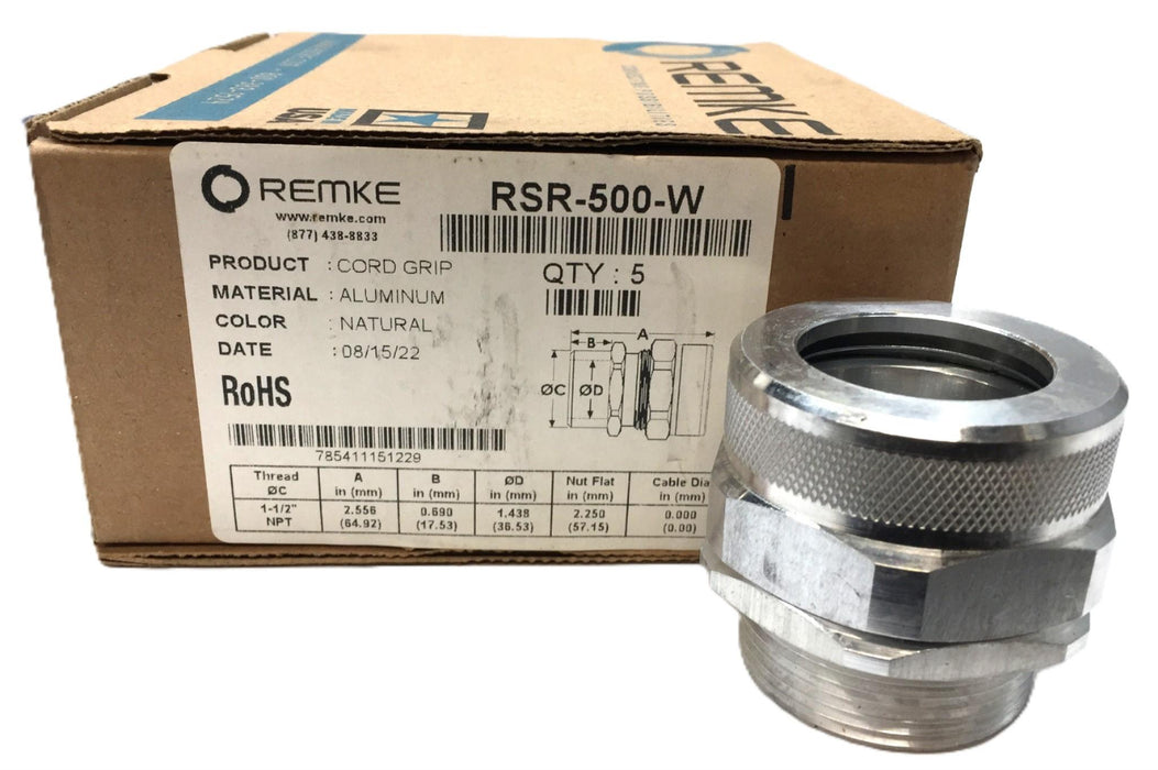 Remke 1-1/2" Natural Aluminum Straight Cord Grip Case RSR-500-W (5pcs) NOS