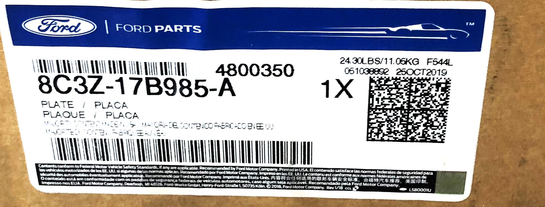 Ford Bumper Mounting Plate 8C3Z-17B985-A (7C3417B985AB) NOS