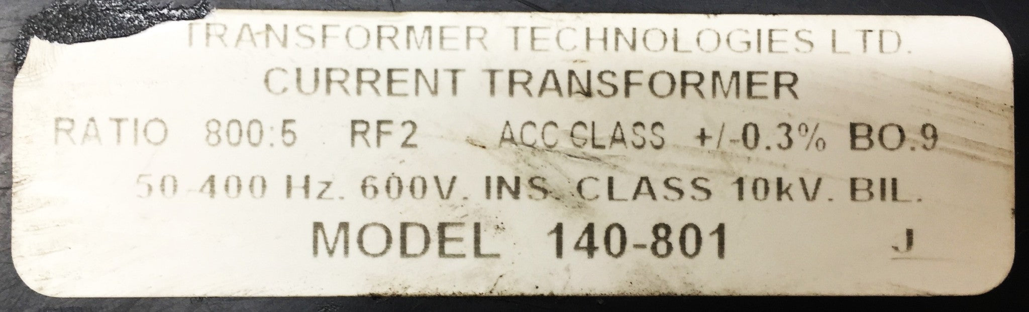 Transformer Technologies, Ltd. Current Transformer Model: 140-801 NOS