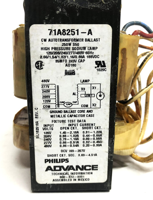 Philips Advance 1-250W S50 HP Sodium Core And Coil Ballast Kit 71A8251-001D NOS