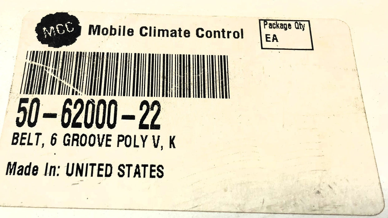Mobile Climate Control 6 Groove V-Belt 50-62000-22 NOS