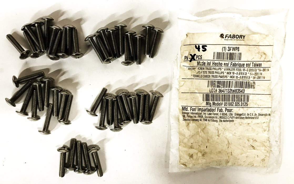 Unbranded 1/4-20 x 1-1/4 inch Philips Truss Head Screws [Lot of 45] NOS
