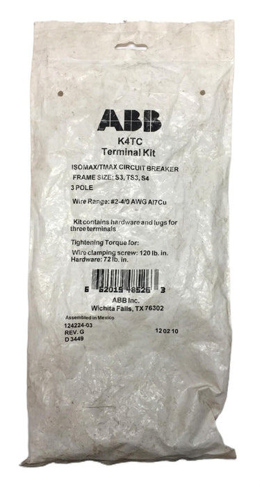ABB ISOMAX/TMAX Circuit Breaker Hardware Kit for 3-Pole S3,TS3,S4 Frame K4TC NOS