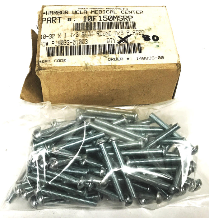 Unbranded 10-32 x 1-1/2 inch Slotted Round Head Screws [Lot of 80] NOS
