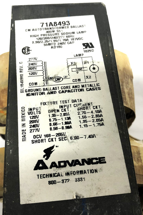 Philips Advance S51 1-400W HP Sodium Core And Coil Ballast Kit 71A8473-001D USED