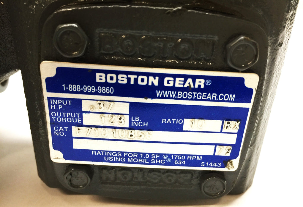 Boston Gear 10:Ratio Input HP: .37 Output: 123 Gear Reducer Boston F71010B56 NOS