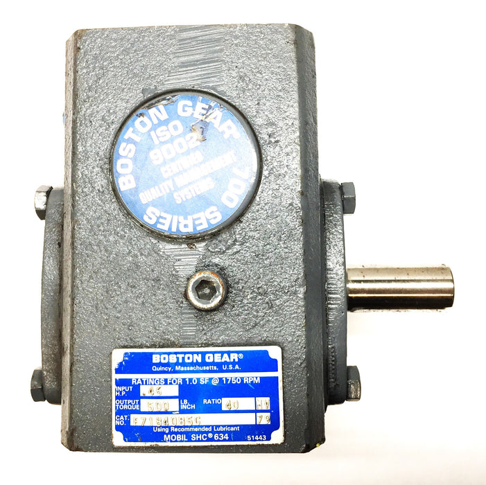 Boston Gear 40:Ratio Input HP: .46 Output: 500 Gear Reducer Boston F71840B5G NOS