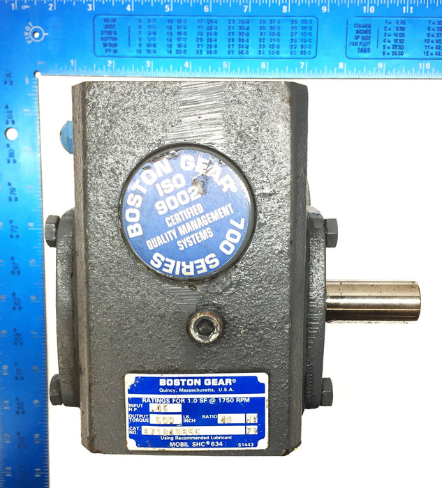 Boston Gear 40:Ratio Input HP: .46 Output: 500 Gear Reducer Boston F71840B5G NOS