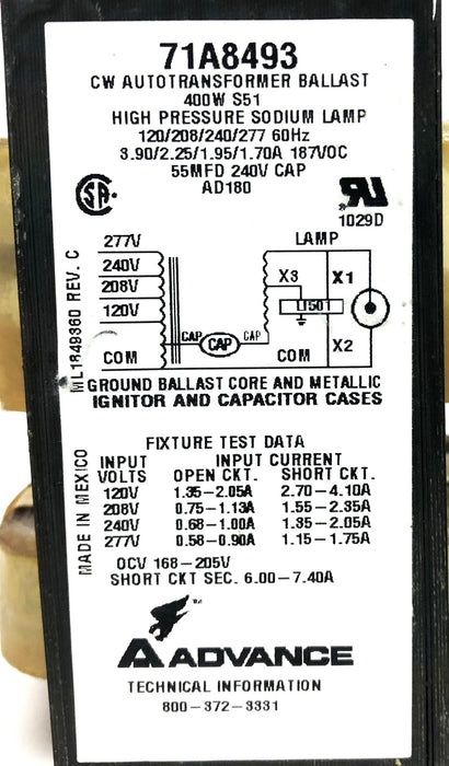 Philips Advance S50 1-250W HP Sodium Core & Coil Ballast Kit 71A8271-001D/94 NOS