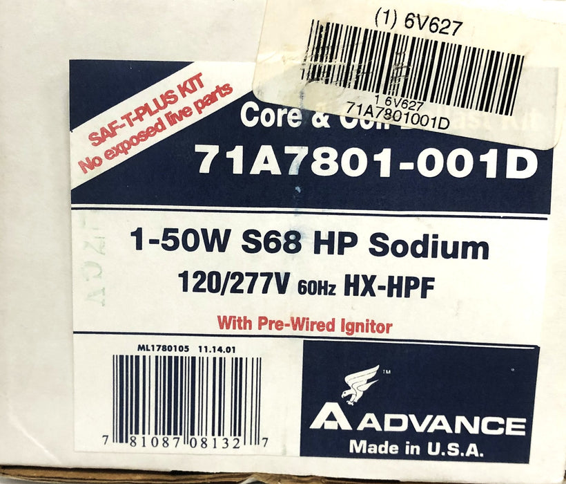 Philips Advance 1-50W S68 HP Sodium Core & Coil Ballast Kit 71A7801-001D NOS