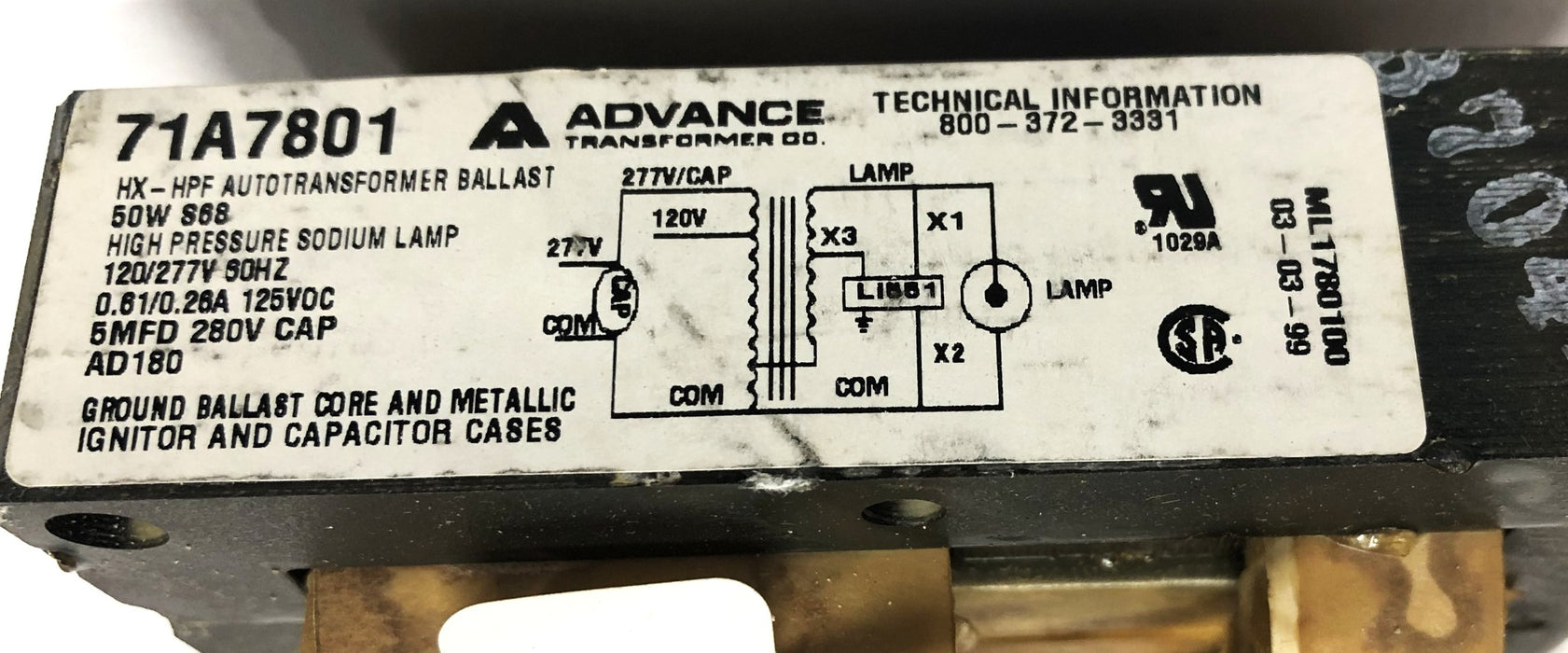 Philips Advance 1-50W S68 HP Sodium Core & Coil Ballast Kit 71A7801-001D NOS
