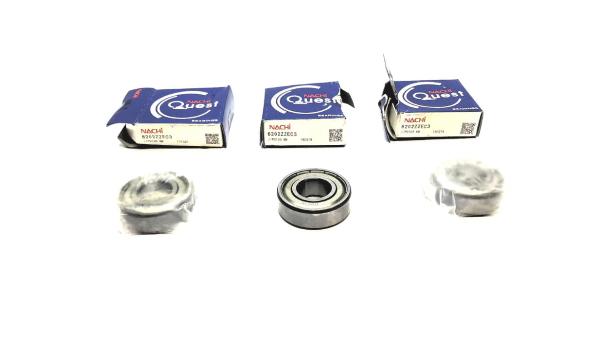Nachi Deep Groove Ball Bearing 6202ZZEC3 (6202ZEC3) [Lot of 3] NOS