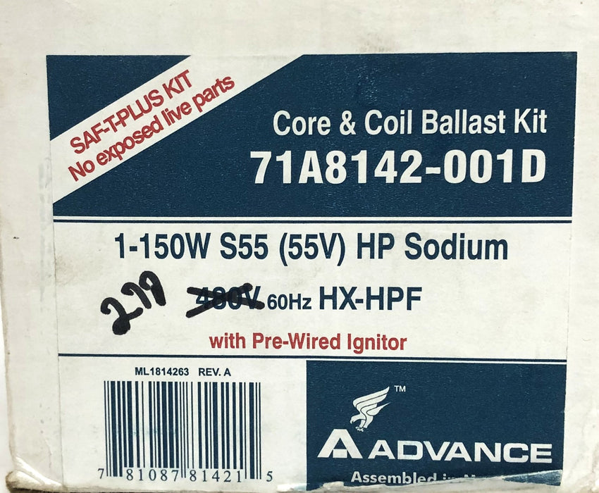 Philips Advance 1-150W S55 HP Sodium Core & Coil Ballast Kit 71A8142-001D USED